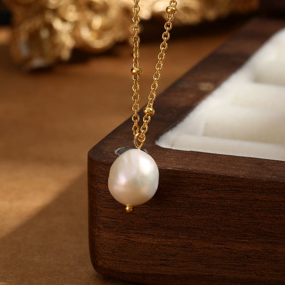 Wholesale S925 Sterling Silver Natural Freshwater Pearl Drop Shape Pendant Ochain Necklace With Seiko Treatment