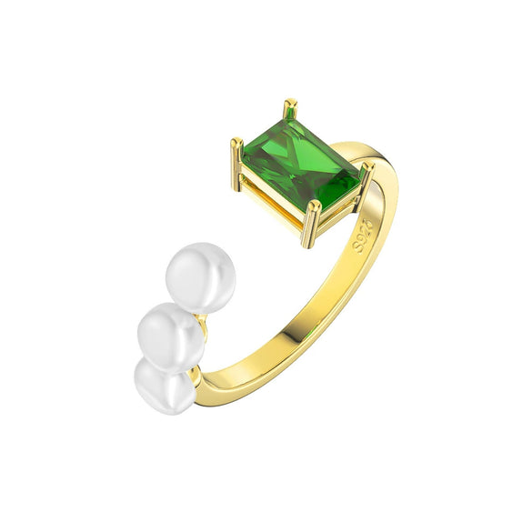Wholesale S925 Sterling Silver Natural Freshwater Pearl Geometric Opening Adjustable Women's Ring With Electroplating