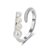 Wholesale S925 Sterling Silver Natural Freshwater Pearl Geometric Opening Adjustable Women's Ring With Electroplating