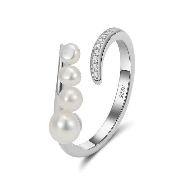 Wholesale S925 Sterling Silver Natural Freshwater Pearl Geometric Opening Adjustable Women's Ring With Electroplating