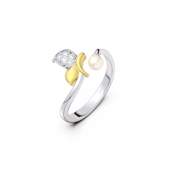 Wholesale S925 Sterling Silver Natural Freshwater Pearl Geometric Opening Adjustable Women's Ring With Electroplating
