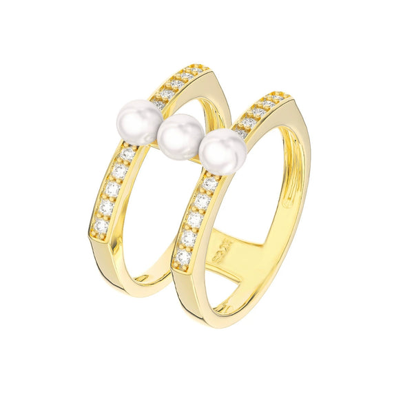 Wholesale S925 Sterling Silver Natural Freshwater Pearl Geometric Opening Adjustable Women's Ring With Electroplating