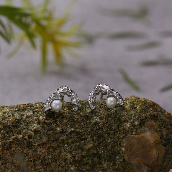 Wholesale S925 Sterling Silver Natural Pearl Geometric Landscape Art Stud Earrings Set With Gems