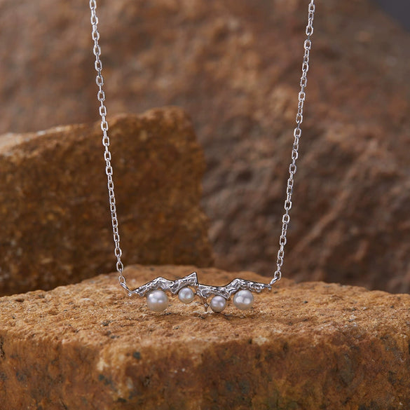 Wholesale S925 Sterling Silver Natural Pearl Geometric Landscape Art Stud Earrings Set With Gems