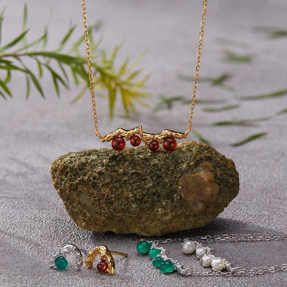 Wholesale S925 Sterling Silver Natural Pearl Geometric Landscape Art Stud Earrings Set With Gems