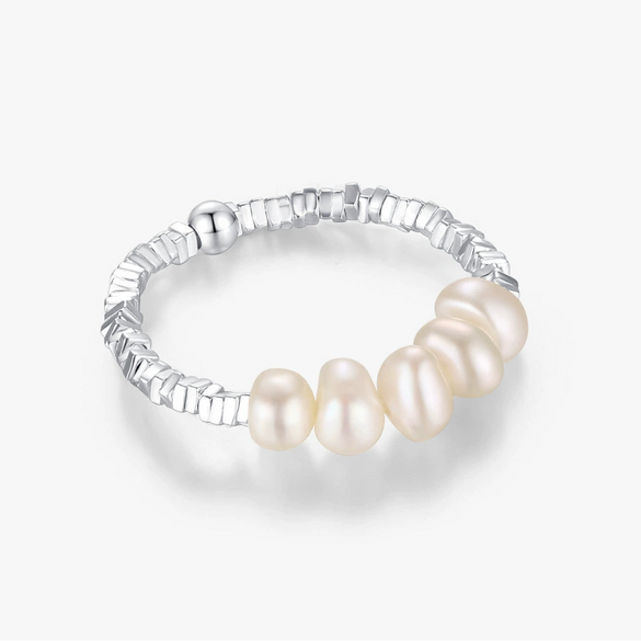 Wholesale S925 Sterling Silver Natural Pearl Ring With Electroplating Treatment For Women