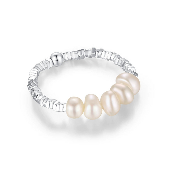 Wholesale S925 Sterling Silver Natural Pearl Ring With Electroplating Treatment For Women