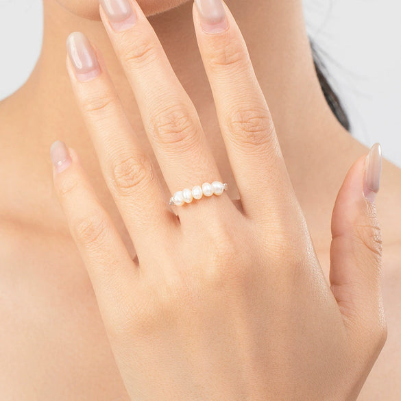 Wholesale S925 Sterling Silver Natural Pearl Ring With Electroplating Treatment For Women
