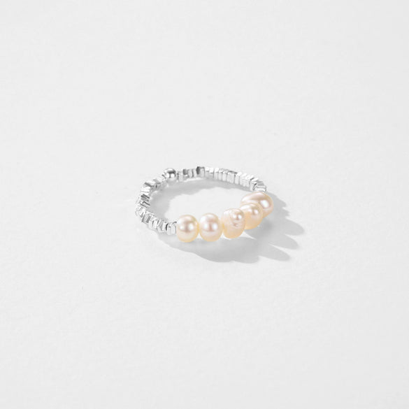 Wholesale S925 Sterling Silver Natural Pearl Ring With Electroplating Treatment For Women