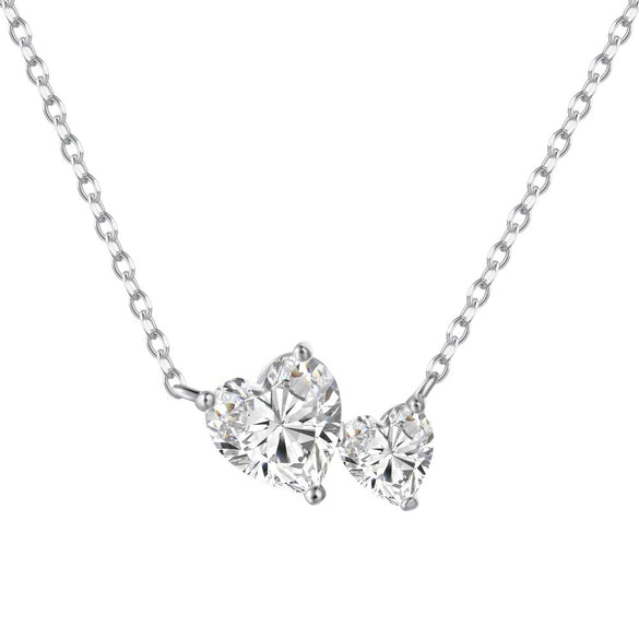 Wholesale S925 Sterling Silver Necklace For Women Double Heart Pearshaped Zircon Electroplated Design