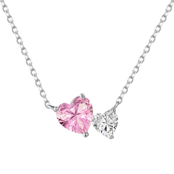 Wholesale S925 Sterling Silver Necklace For Women Double Heart Pearshaped Zircon Electroplated Design