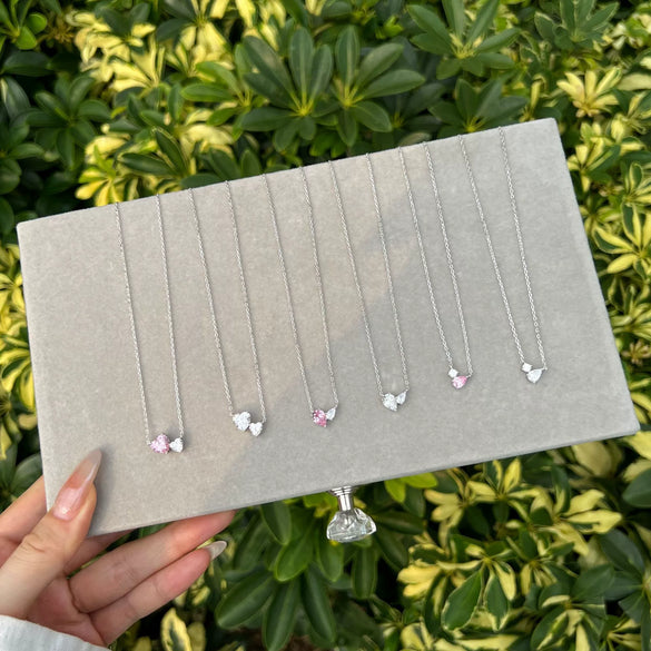 Wholesale S925 Sterling Silver Necklace For Women Double Heart Pearshaped Zircon Electroplated Design