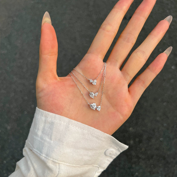 Wholesale S925 Sterling Silver Necklace For Women Double Heart Pearshaped Zircon Electroplated Design