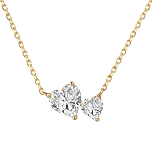 Wholesale S925 Sterling Silver Necklace For Women Double Heart Pearshaped Zircon Electroplated Design