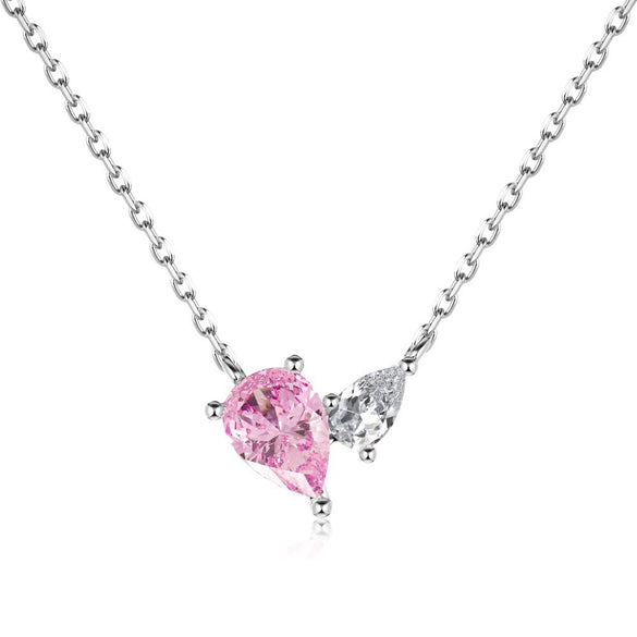 Wholesale S925 Sterling Silver Necklace For Women Double Heart Pearshaped Zircon Electroplated Design