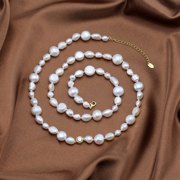 Wholesale S925 Sterling Silver Necklace With Baroque Natural Freshwater Pearl And Zircon Pendant Geometric Style Electroplated For Women