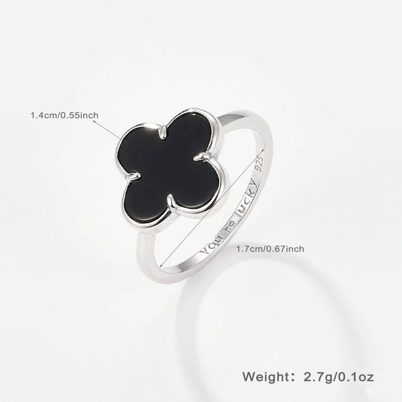 Wholesale S925 Sterling Silver Necklace With Black Agate And Four Leaf Pattern Electroplated Women's