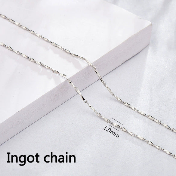 Wholesale S925 Sterling Silver Necklace With Box Ingot Melon Seeds Water Wave Starry Snake Bone Cross Design Electroplated
