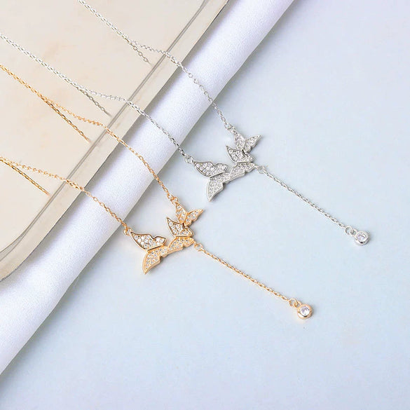 Wholesale S925 Sterling Silver Necklace With Butterfly Tassel And Cross Chain Design