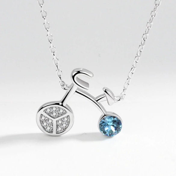 Wholesale S925 Sterling Silver Necklace With Geometric Bicycle Pendant And Austrian Crystal For Women