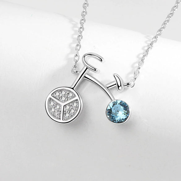 Wholesale S925 Sterling Silver Necklace With Geometric Bicycle Pendant And Austrian Crystal For Women
