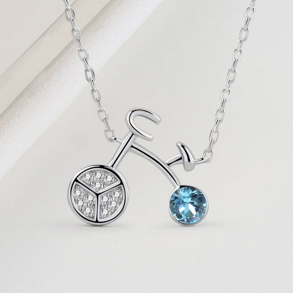 Wholesale S925 Sterling Silver Necklace With Geometric Bicycle Pendant And Austrian Crystal For Women
