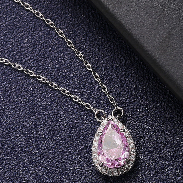 Wholesale S925 Sterling Silver Necklace With Gold Plated Inlaid Artificial And Semiprecious Stones Water Drop Pendant O Chain For Women