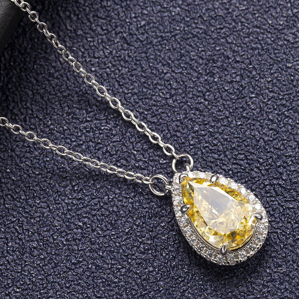 Wholesale S925 Sterling Silver Necklace With Gold Plated Inlaid Artificial And Semiprecious Stones Water Drop Pendant O Chain For Women