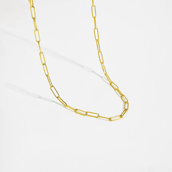 Wholesale S925 Sterling Silver Necklace With Joker Retro Design Paper Clip Chain Electroplated 18K Gold Geometric Style