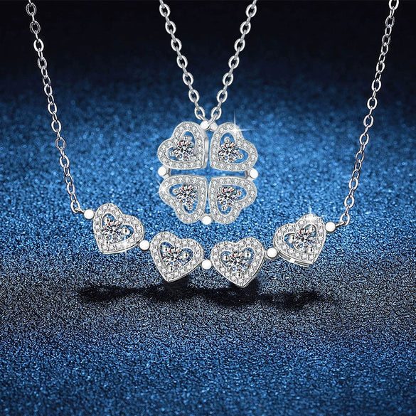 Wholesale S925 Sterling Silver Necklace With Moissanite Pendant Double Wear Four Leaf Clover Flower Shape Set With Diamonds Light Luxury Style