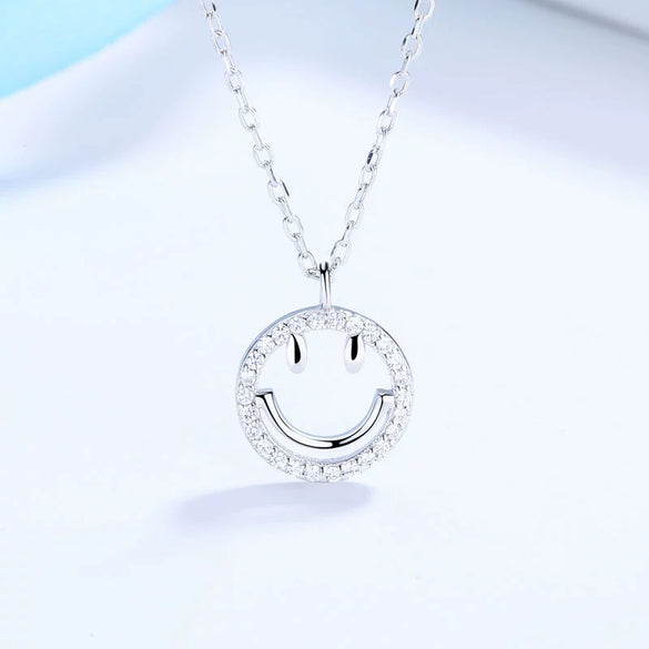 Wholesale S925 Sterling Silver Necklace With Threedimensional Smiley Face Inlaid Stone Electroplated Cross Chain For Female