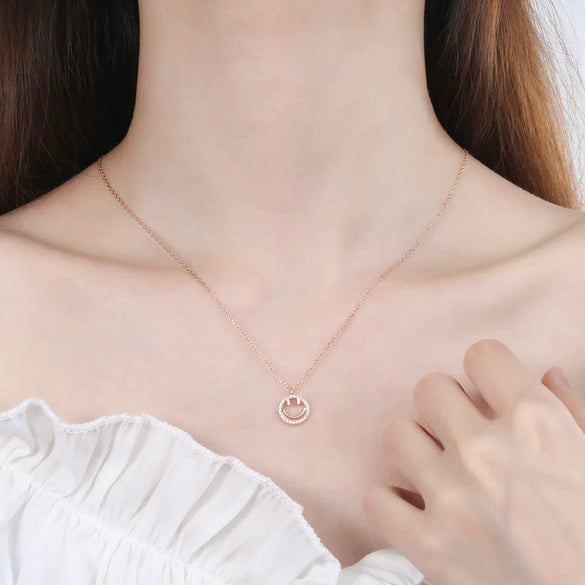 Wholesale S925 Sterling Silver Necklace With Threedimensional Smiley Face Inlaid Stone Electroplated Cross Chain For Female