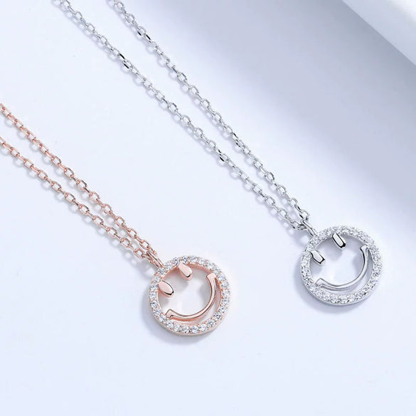 Wholesale S925 Sterling Silver Necklace With Threedimensional Smiley Face Inlaid Stone Electroplated Cross Chain For Female