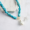Wholesale S925 Sterling Silver Necklace With Turquoise In Baroque Beads Shape And Geometric Pattern Electroplated Vintage Style