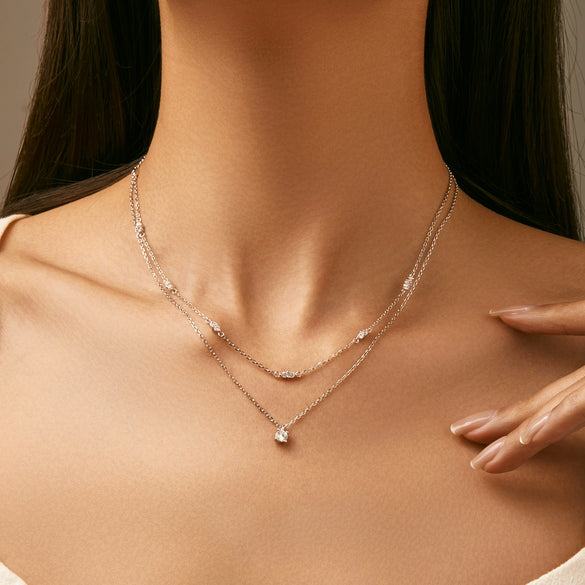 Wholesale S925 Sterling Silver Niche Design Geometric Double Stacked Diamond Clavicle Chain