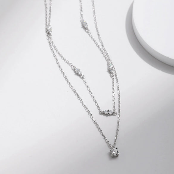 Wholesale S925 Sterling Silver Niche Design Geometric Double Stacked Diamond Clavicle Chain