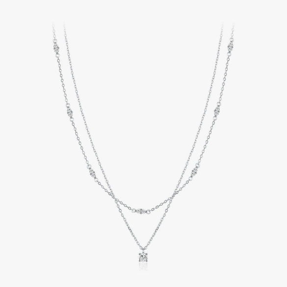 Wholesale S925 Sterling Silver Niche Design Geometric Double Stacked Diamond Clavicle Chain