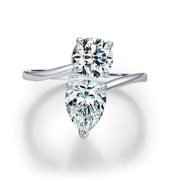 Wholesale S925 Sterling Silver Niche Design Irregular Lines Geometric Drops Diamond Ring For Women