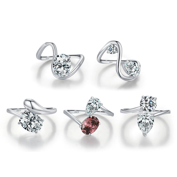Wholesale S925 Sterling Silver Niche Design Irregular Lines Geometric Drops Diamond Ring For Women