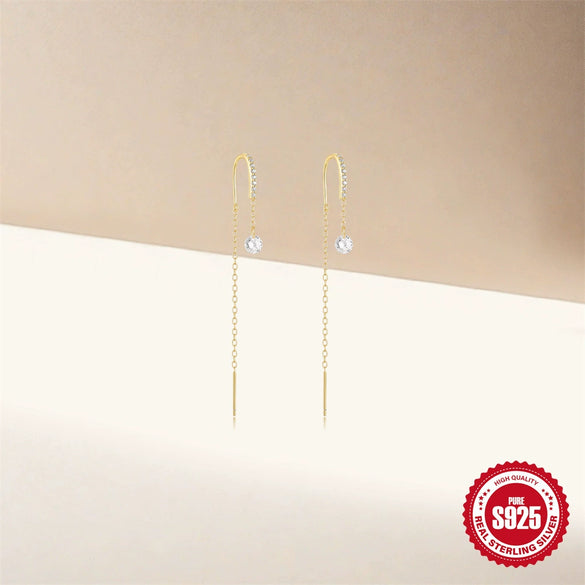 Wholesale S925 Sterling Silver Niche Design Tassel Ear Hook Ear Stud Ear Line Women's Elegant All Match Earrings With Geometric Pattern And Electroplating