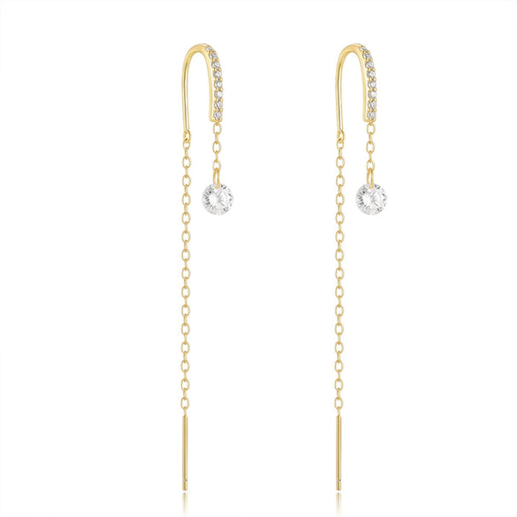 Wholesale S925 Sterling Silver Niche Design Tassel Ear Hook Ear Stud Ear Line Women's Elegant All Match Earrings With Geometric Pattern And Electroplating