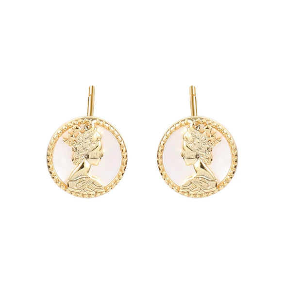 Wholesale S925 Sterling Silver Niche Epoxy Motherofpearl Queen Portrait Cartoon Characters Electroplated Women's Earrings