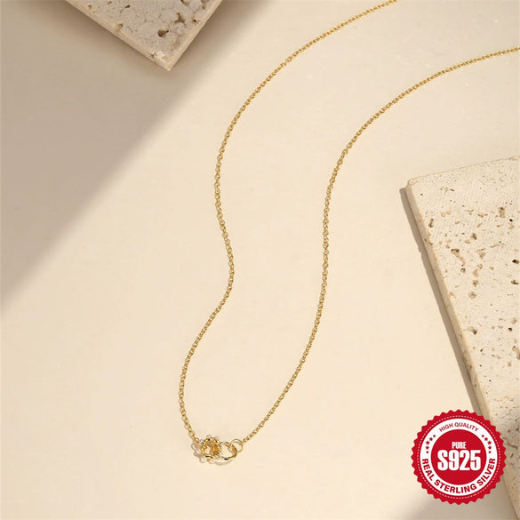 Wholesale S925 Sterling Silver Ochain Necklace With Round Pearl Ring Link And Geometric Pattern Electroplated For Women