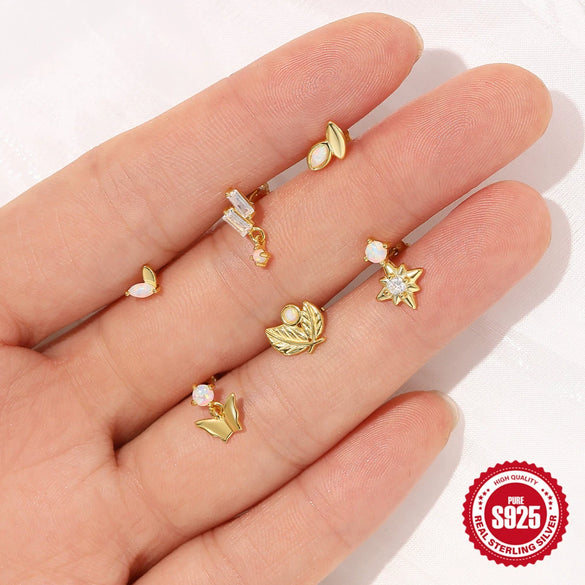 Wholesale S925 Sterling Silver Octagonal Geometric Opal Diamond All Match Women's Earrings With Electroplating