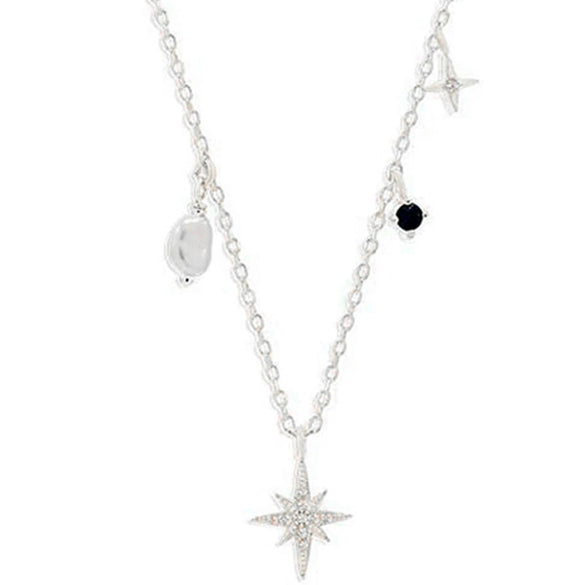 Wholesale S925 Sterling Silver Octagonal Star Diamond Shaped Pearl Clavicle Necklace With Geometric Pattern Electroplated For Unisex Stacked Wear