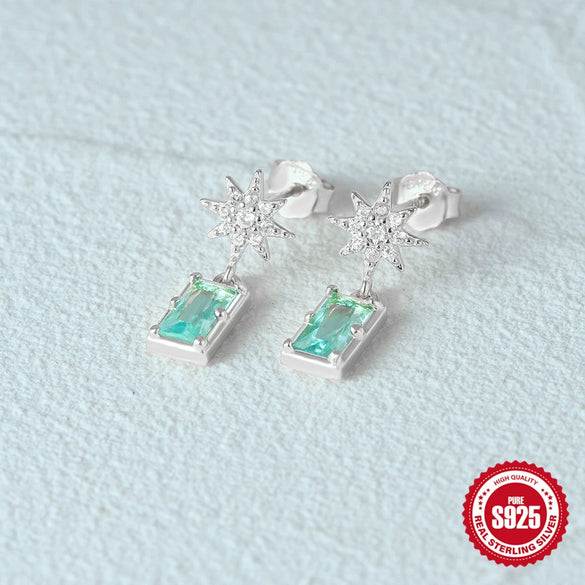 Wholesale S925 Sterling Silver Octagonal Star Sapphire Earrings With Geometric Design And Electroplating For Women
