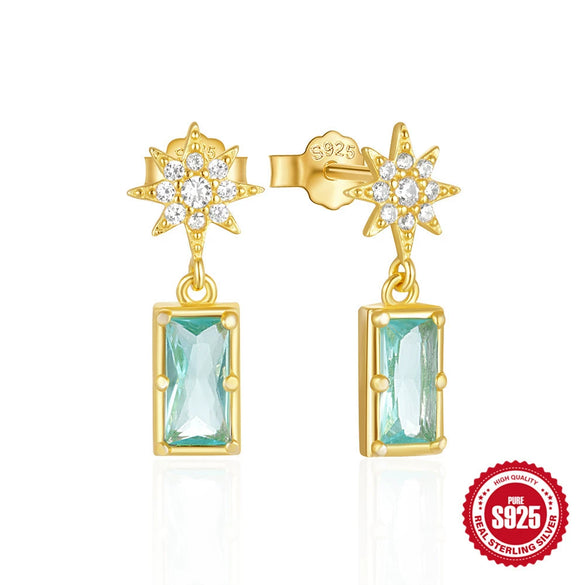 Wholesale S925 Sterling Silver Octagonal Star Sapphire Earrings With Geometric Design And Electroplating For Women