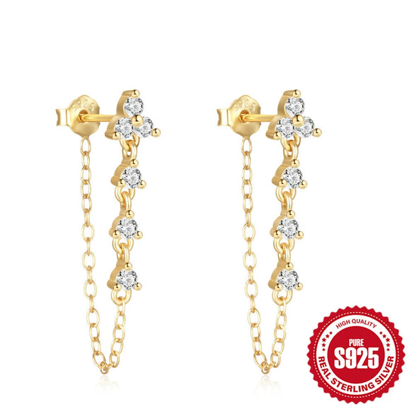 Wholesale S925 Sterling Silver Onepiece Diamondembedded Tassel Earrings With Geometric Design And Electroplating
