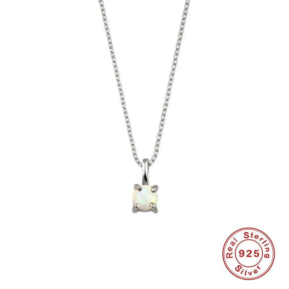 Wholesale S925 Sterling Silver Opal Clavicle Necklace With Classic Four Claw Pendant And Inlaid Zircon Geometric Design