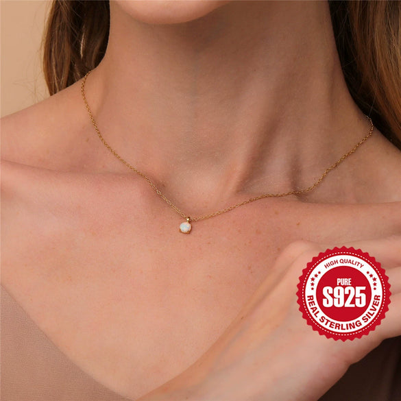 Wholesale S925 Sterling Silver Opal Clavicle Necklace With Classic Four Claw Pendant And Inlaid Zircon Geometric Design